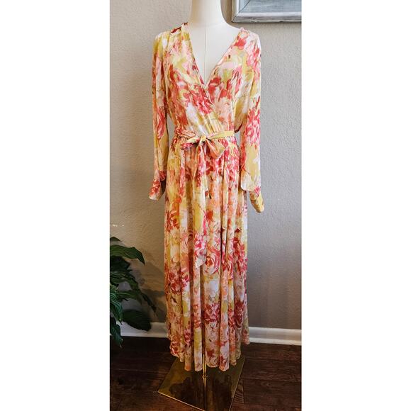 Kate and Lily Women's Whimsical Boho Surplice‎ Faux Wrap Maxi Dress Size 8 Multi - Picture 1 of 7